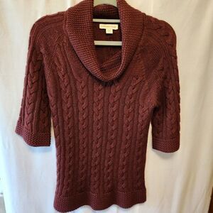 COLDWATER CREEK BURGUNDY CABLE KNT SWEATER ACRYLIC SIZE XS 3/4 SLEEVE